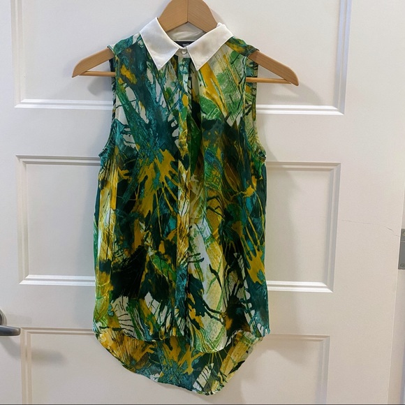 Mossimo XS Abstract Nature Forest collared Sleeveless Blouse EUC - Picture 2 of 9